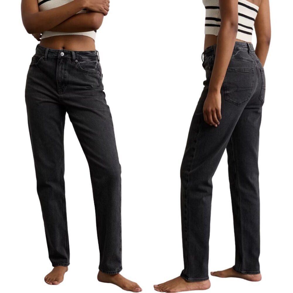 American Eagle AE Curvy Mom Denim Jeans Women's 0 25R Black Festival Classic NWT